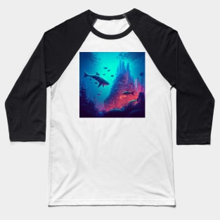 Cyberpunk Lost Atlantis City With Sharks Baseball T-Shirt